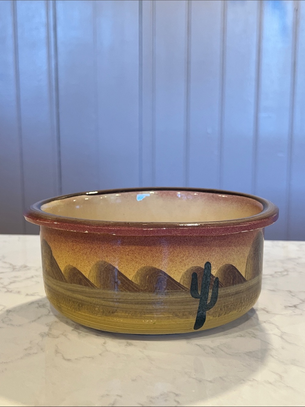 Handmade Vintage Desert Cactus Ceramic Bowl, South Western Pottery, Studio Art